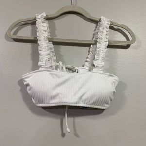 Cupshe White Ruched Bikini Top with Ruffle Straps and Tied Back